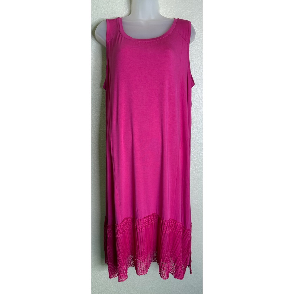 LOGO Lori Goldstein Women 1XP Sleeveless Dress Pink‎ Mesh Hem Pockets Boho Beach